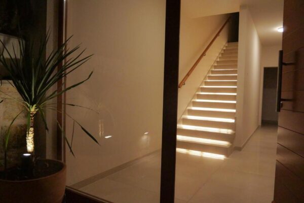 Evening view of the stairs covered by gentle light