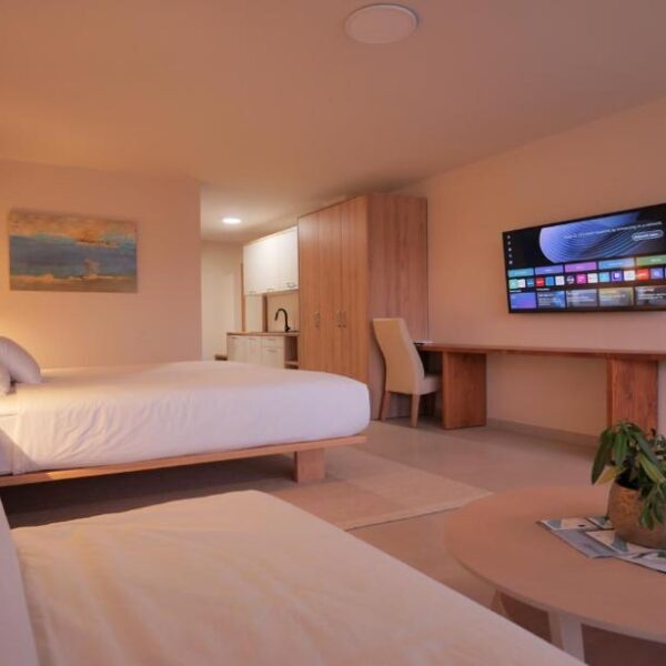 Premium studio apartment during nighttime