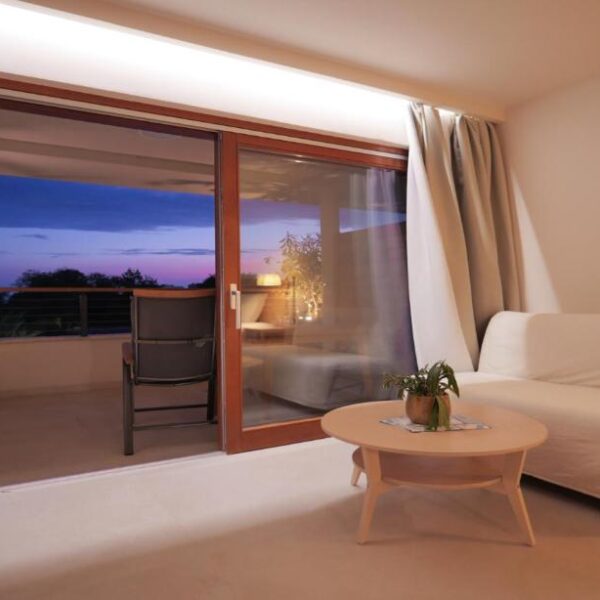 Premium studio apartment during nighttime with view of the nightsky