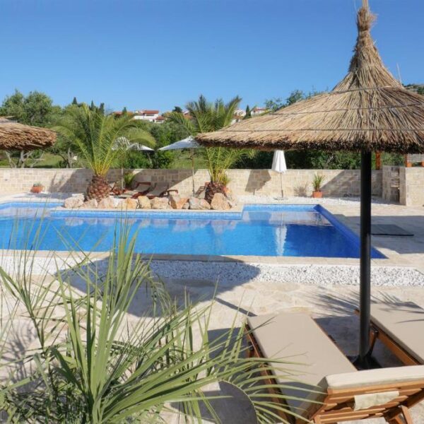 View of the pool during daytime with lounges